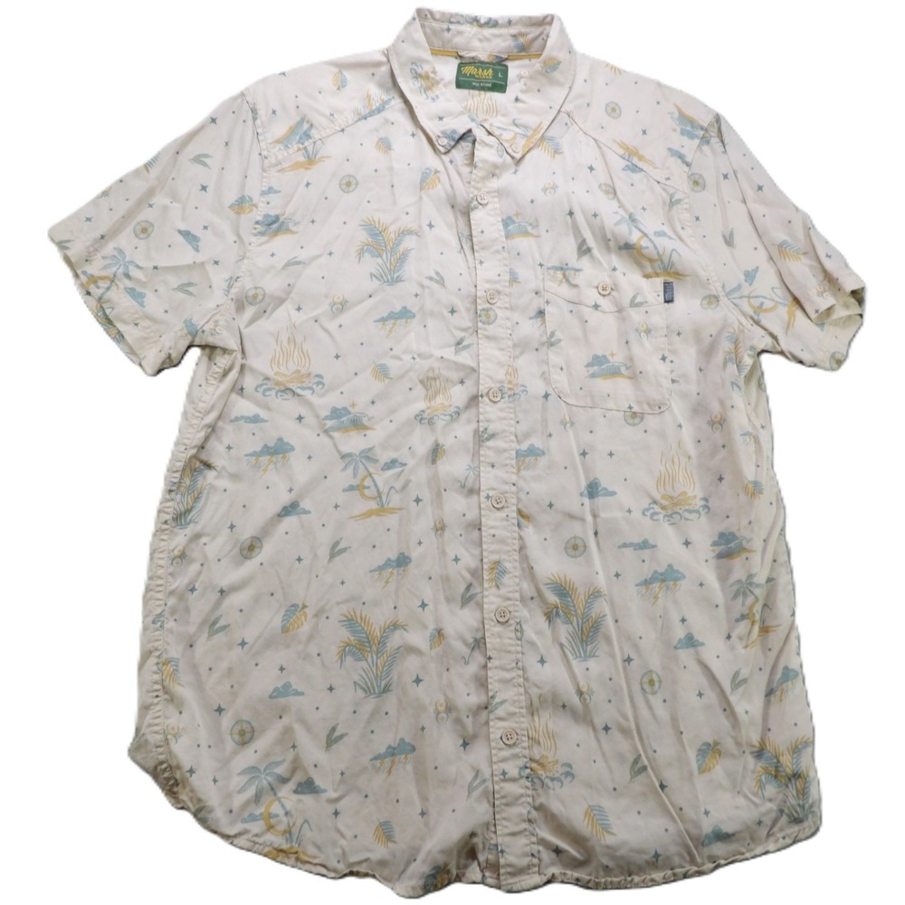 Marsh Wear Hagood Campfire Palm Tree Woven 100% Lyocell Shirt Men L Cream Casual